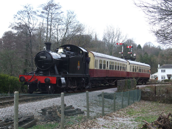 GWR 2-6-T 5526 leaves Buckfastleigh