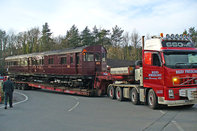 The Steam Rail Motor makes its way down the drive.