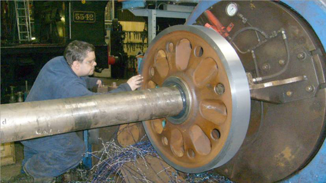 34007 Tender wheel in lathe