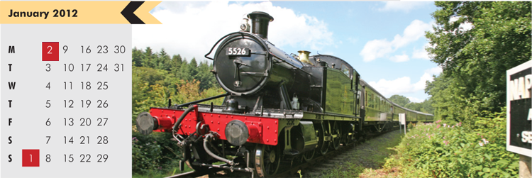 Click on coloured date for Train Timetable
