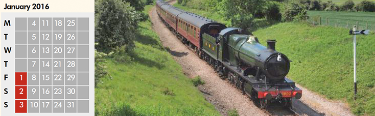 Click on coloured date for Train Timetable