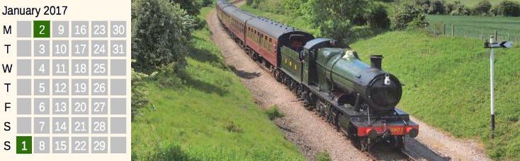 Click on coloured date for Train Timetable